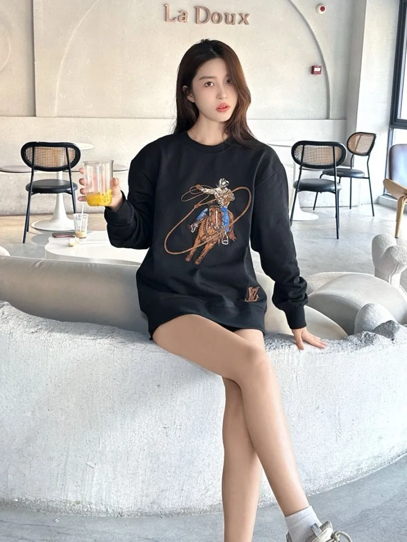 Louis Vuitton/Louis Vuitton 24Fw Western denim embroidered crew neck sweatshirt